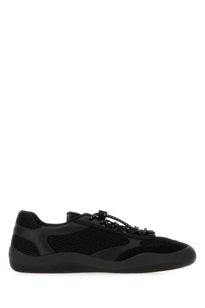 Prada Speedrock Mesh And Leather Sneaker For Women In Black