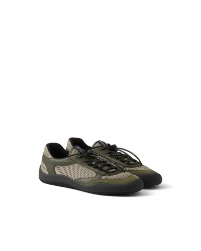 Prada Speedrock Mesh Fabric Sneakers In Green