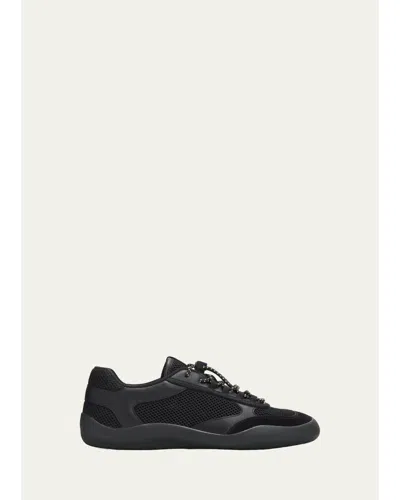Prada Speedrock Mesh Fabric Sneakers In Black