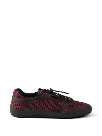 Prada Speedrock Leather-trimmed Sneakers In Burgundy
