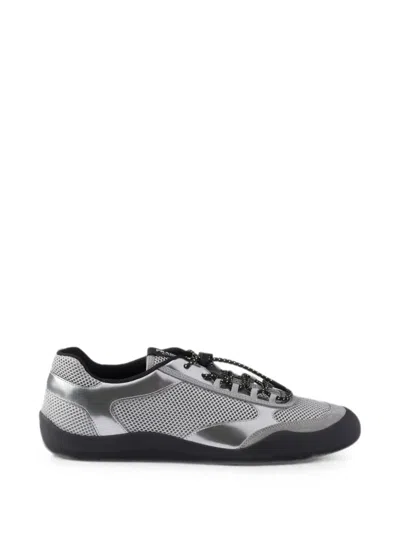 Prada Speedrock Mesh-fabric And Metallic-leather Sneakers In Gray
