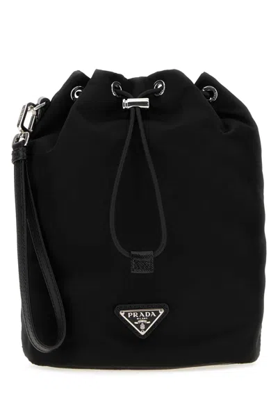 Prada Speedrock Mini Re-nylon Clutch With Silver-tone Hardware In Black
