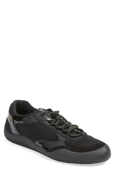 Prada Speedrock Leather And Mesh Fabric Sneakers In Black