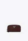 Prada Speedrock Nylon And Leather Pouch Bag In Burgundy