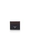 Prada Leather Card Holder Featuring Contrast Panel In Blue