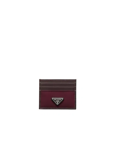 Prada Speedrock Re-nylon And Leather Card Holder In Burgundy