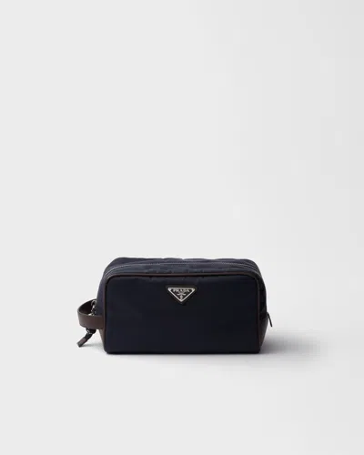 Prada Speedrock Re-nylon And Leather Pouch In Blue