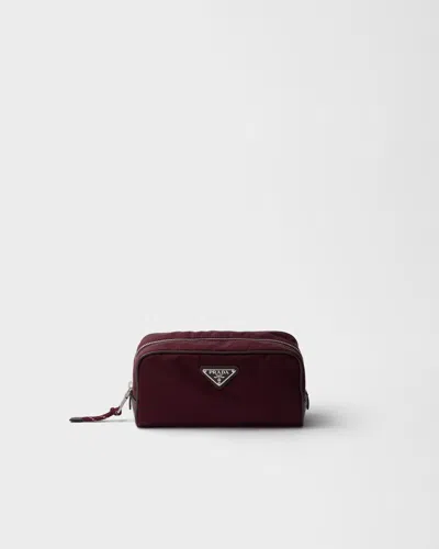 Prada Speedrock Re-nylon And Leather Pouch In Burgundy