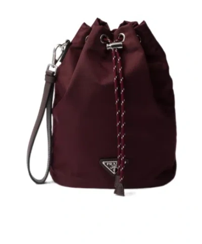 Prada Speedrock Re-nylon And Leather Pouch In Burgundy