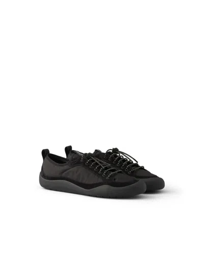 Prada Speedrock Leather And Mesh Fabric Sneakers Shoes In Black