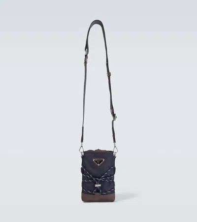 Prada Speedrock Re-nylon Phone Pouch In Brown