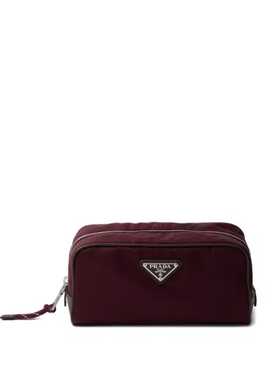 Prada Speedrock Nylon And Leather Pouch Bag In Burgundy