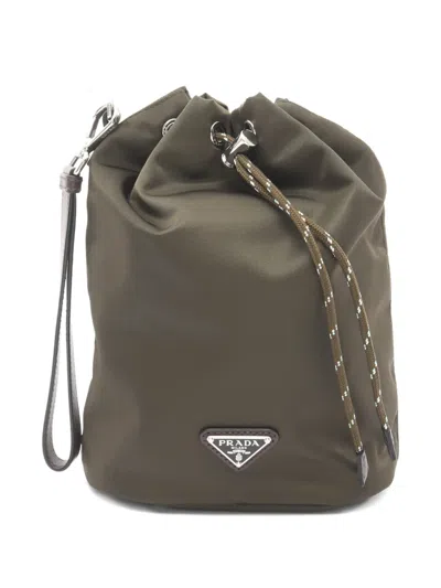 Pre-owned Prada Speedrock Re-nylon Triangle-logo Pouch In Green