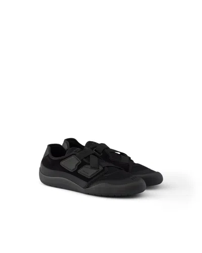 Prada Speedrock Sneaker Aus Leder Und Meshgewebe In Black