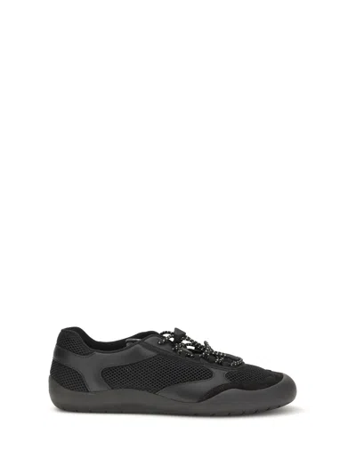 Prada Speedrock Leather And Mesh Fabric Sneakers Shoes In Black