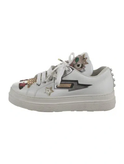 Pre-owned Prada Spike Accents Leather Athletic Sneakers In White