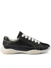 Prada Leather Sneakers With Contrast Stitching And Rubber Sole In Pattern