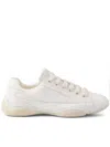 Prada Leather Sneakers Crafted Geometric Stitching In Black