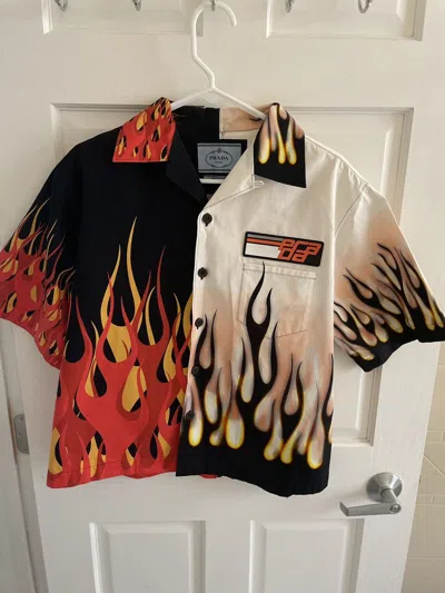 Pre-owned Prada Split Flame Shirt In Black