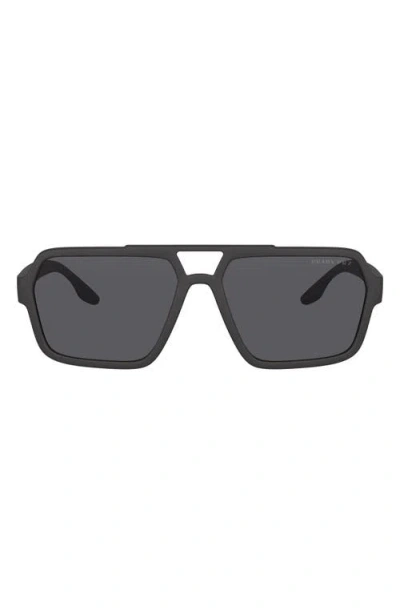 Prada Sport 59mm Rectangle Sunglasses In Black/dark Grey