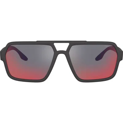 Prada Sport 59mm Rectangle Sunglasses In Black/grey/blue