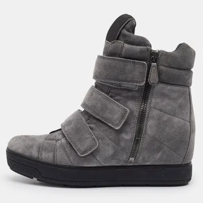 Pre-owned Prada Sport Grey Suede High Top Wedge Sneakers Size 37
