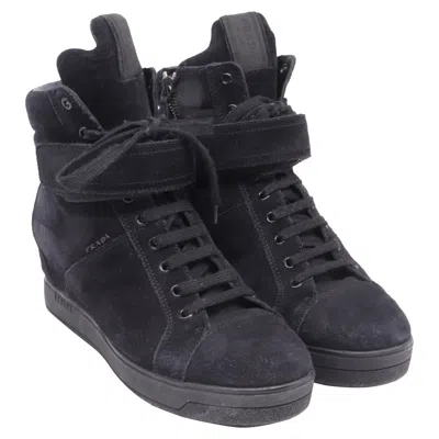 Prada Sport High-top Wedge Sneakers In Black Suede