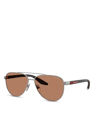 Prada Sport Linea Rossa Aviator Sunglasses, 58mm In Metallic
