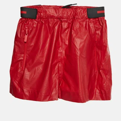 Pre-owned Prada Sport Red Nylon Logo Patch Detail Shorts Xs