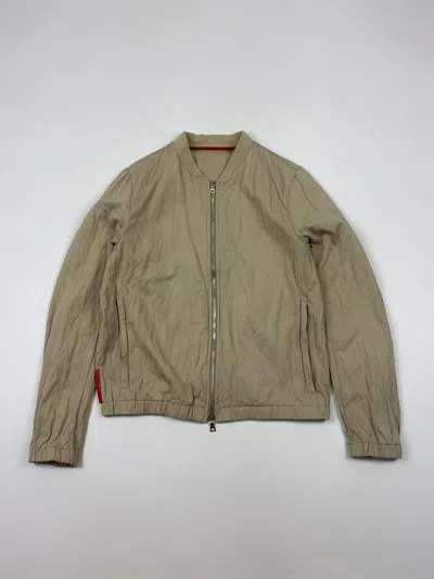 Pre-owned Prada Sport Red Tab Basic Cotton/metal Bomber Jacket In Sand