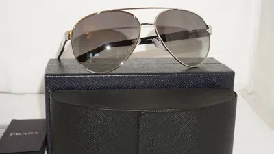 Pre-owned Prada Sport Sunglasses Aviator Silver Black Gray Pr 59ns 1bc3m1 61 140