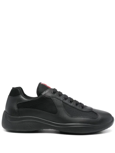 Prada Sporty Black Sneakers With Leather And Mesh Accents