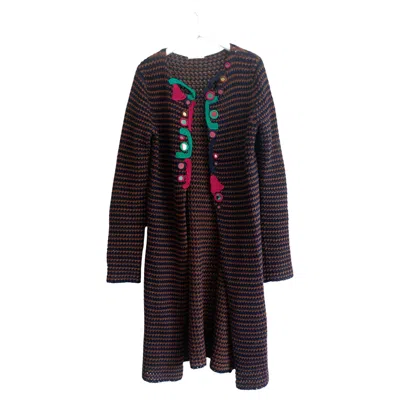 Pre-owned Prada Spring 2005 Crochet Embellished Cardigan Coat In Black