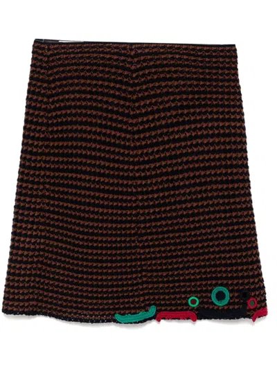 Pre-owned Prada Spring 2005 Crochet Skirt In Brown