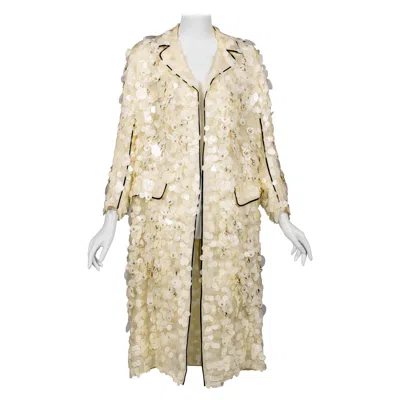 Pre-owned Prada Spring 2016 Runway Ivory Paillette Crystal Embellished Organza Coat In White