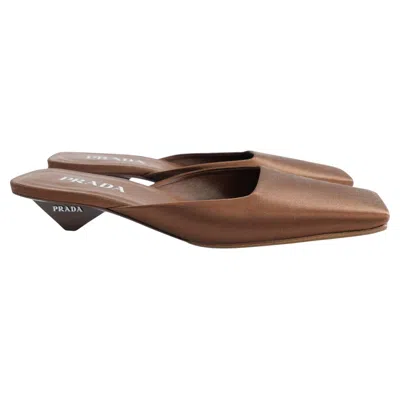 Pre-owned Prada Spring 2024 Square Toe Satin Mules Heels Miuccia X Raf Simons 38 In Brown