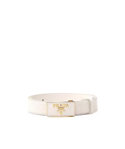 Prada Square Buckle Belt In Neutral