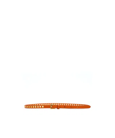 Prada Orange Skinny Eyelet Embellished Belt