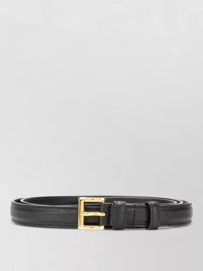 Prada Square Buckle Leather Belt Textured Finish In Purple