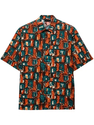 Prada Square-print Shirt In Orange