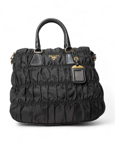 Prada Square Shopper Mm Nylon Embossed Black