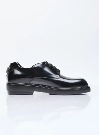 Prada Square Toe Derby Shoes In Black