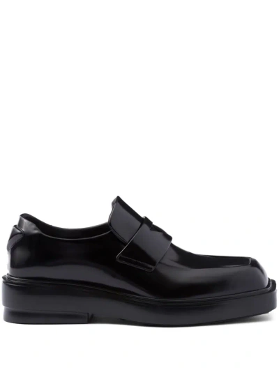 Prada Square-toe Leather Loafers In Black