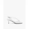 Prada Capretto Strappy Leather Sandals With Triangle Logo Charm In White