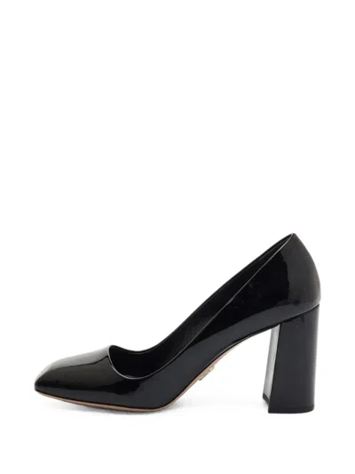 Pre-owned Prada Square-toe Block-heel Pumps In Black