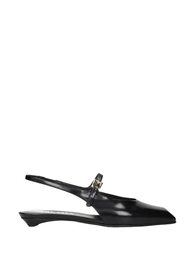 Prada Mary Jane Leather Slingback Ballerina Flat In Black