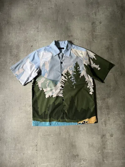 Pre-owned Prada S/s 17 Landscape Mountain Button Up Shirt In Multi