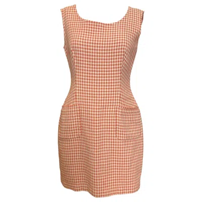 Pre-owned Prada S/s 1992 Coral Gingham Mini Dress In Red