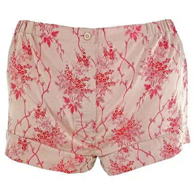Pre-owned Prada S/s 2002  Blush Red Floral Jacquard Silk Satin Hot Pants Short Shorts