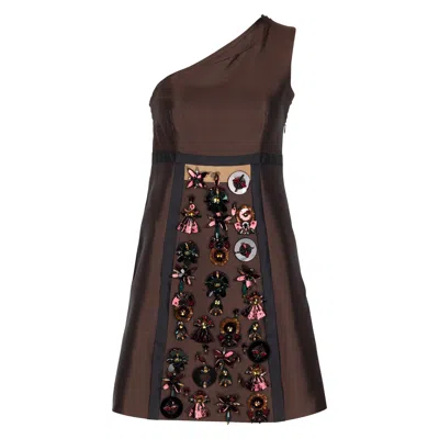 Pre-owned Prada S/s 2005 Majestic Silk Embelished Mini Dress In Black